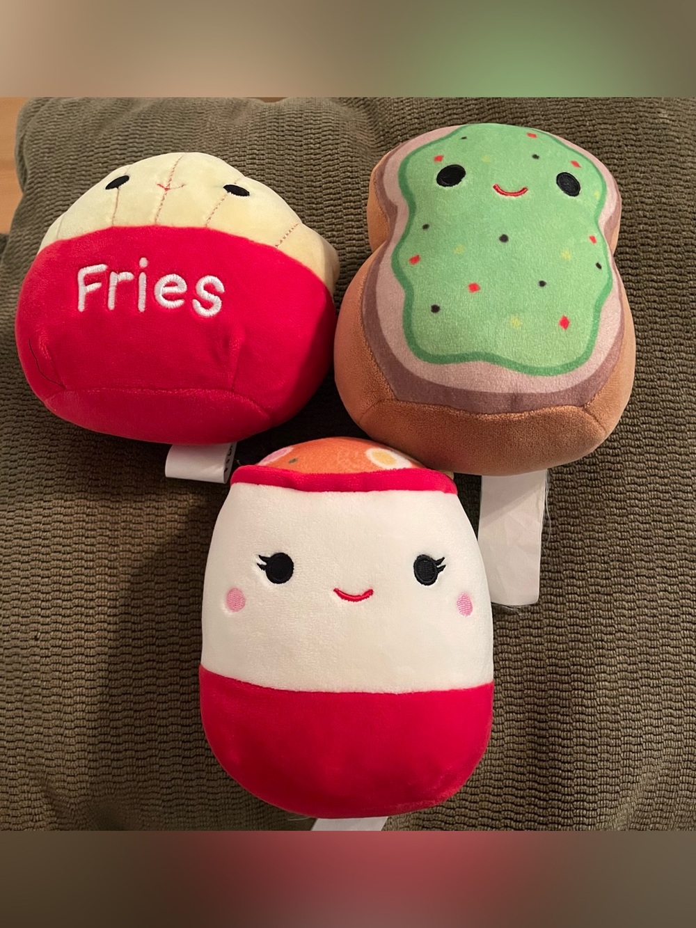 Squishmallow food set of 3 5" minis fries, avocado toast, sushi